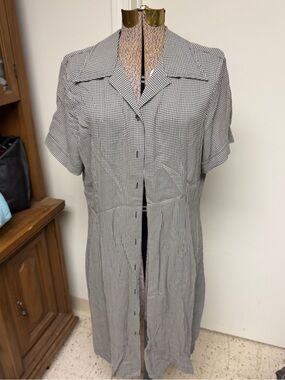 Eddie Bauer Women’s XL Black & White Gingham Button Front Shirt Dress